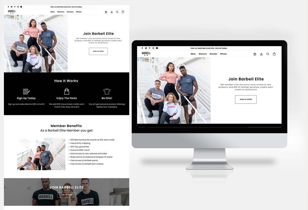 Barbell Membership Landing page
